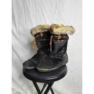 Vintage Technica Black Fur Snow Boots APRES SKI SUEDE & FUR TRIM Women's US 8
